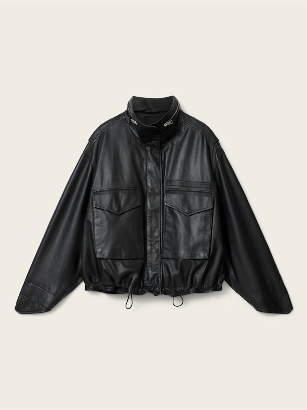 AllSaints Black Leather Clay Jacket